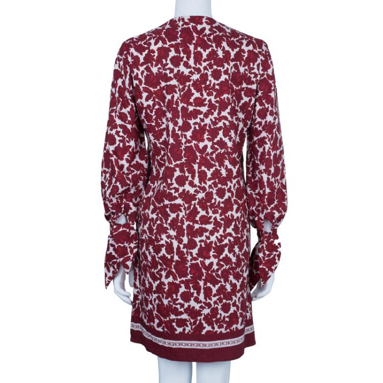 Pre Owned CH Carolina Herrera Red Floral Silk Dress S