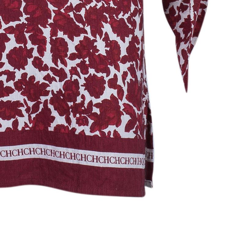 Pre Owned CH Carolina Herrera Red Floral Silk Dress S