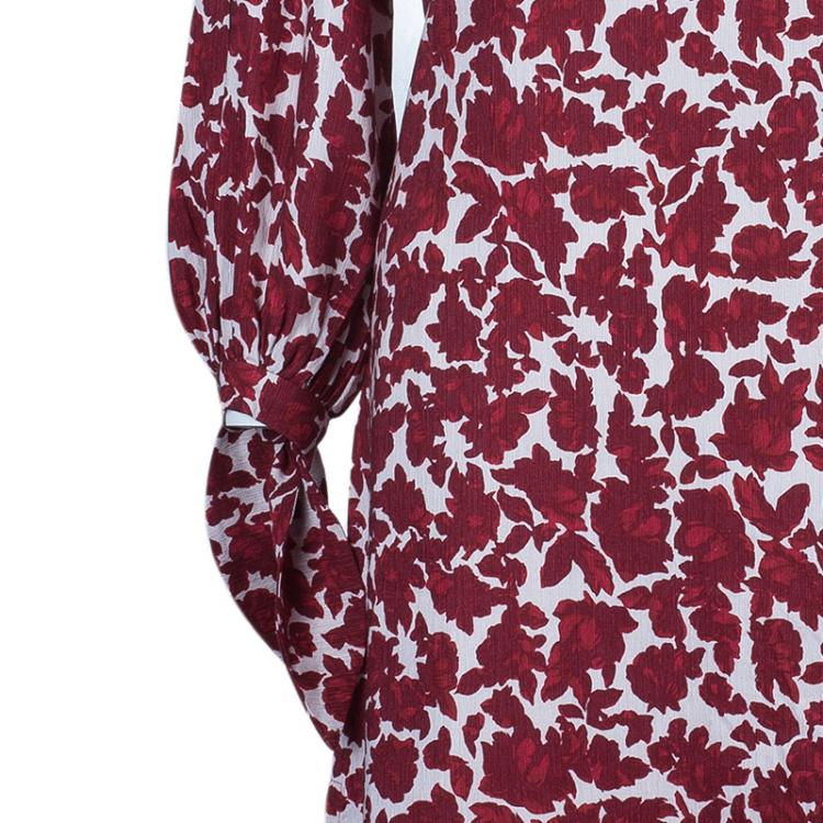 Pre Owned CH Carolina Herrera Red Floral Silk Dress S