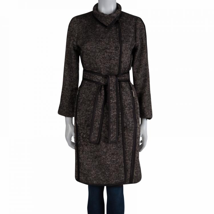 Pre Owned CH Carolina Herrera Brown Textured Belted Overcoat M