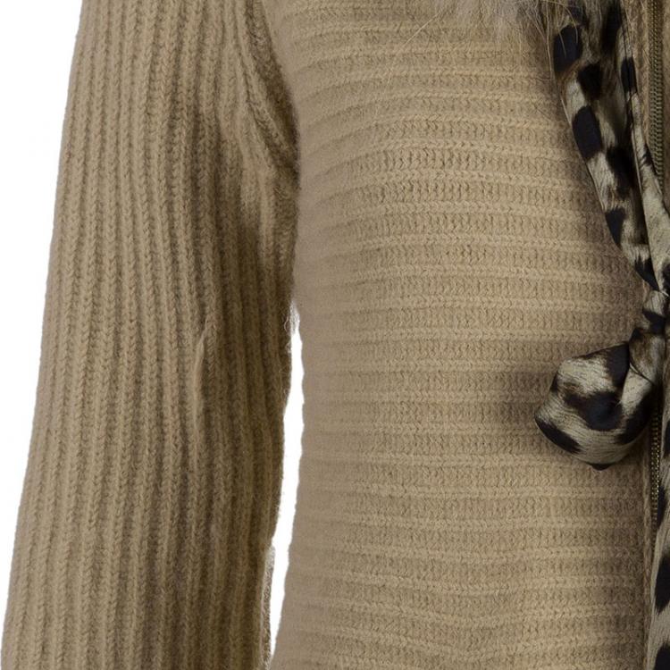 Pre Owned CH Carolina Herrera Beige Wool Fox Fur Cardigan XS