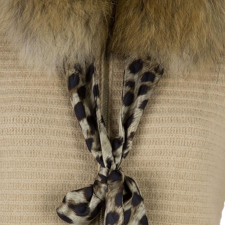 Pre Owned CH Carolina Herrera Beige Wool Fox Fur Cardigan XS