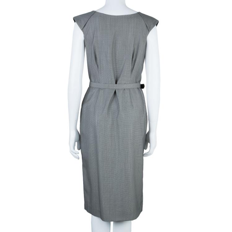 Pre Owned CH Carolina Herrera Grey Wool Belted Dress L