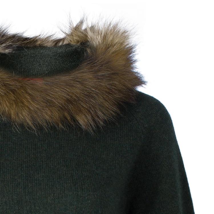 مملوكة مسبقًا CH Carolina Herrera Green Raccoon Fur Trim Sweater S