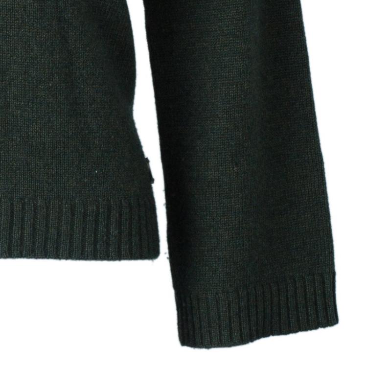 مملوكة مسبقًا CH Carolina Herrera Green Raccoon Fur Trim Sweater S