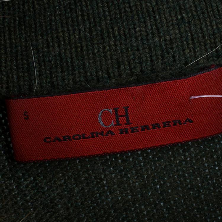 مملوكة مسبقًا CH Carolina Herrera Green Raccoon Fur Trim Sweater S