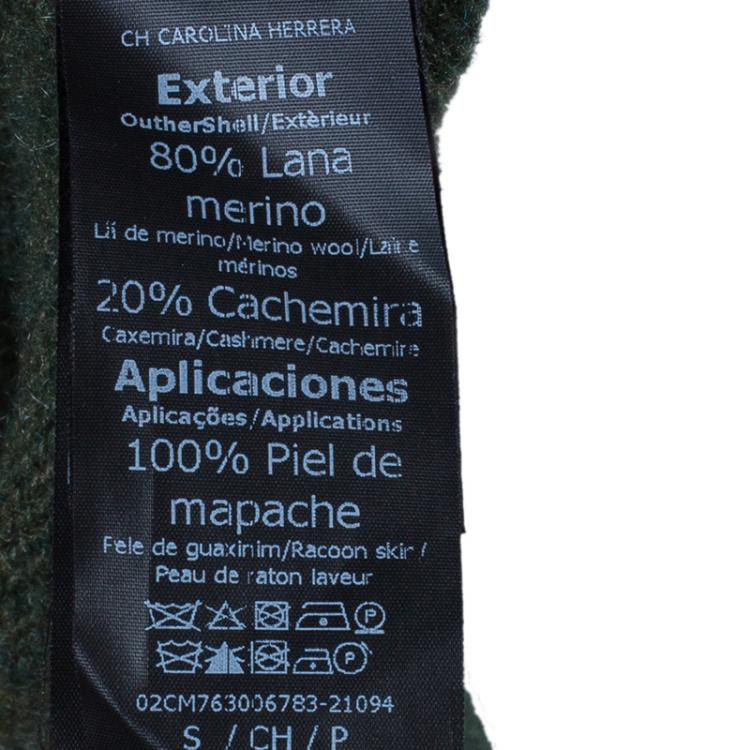 مملوكة مسبقًا CH Carolina Herrera Green Raccoon Fur Trim Sweater S