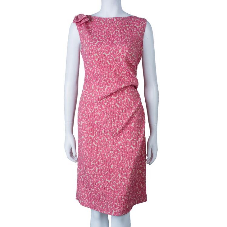 CH Carolina Herrera Pink Leopard Print Sleeveless Dress L CH