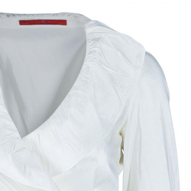 Pre Owned CH Carolina Herrera White Ruffle Detail Silk Top S