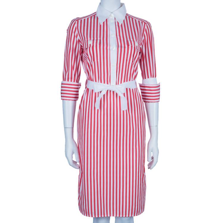 Pre Owned CH Carolina Herrera Red and White Long Sleeve Dress S
