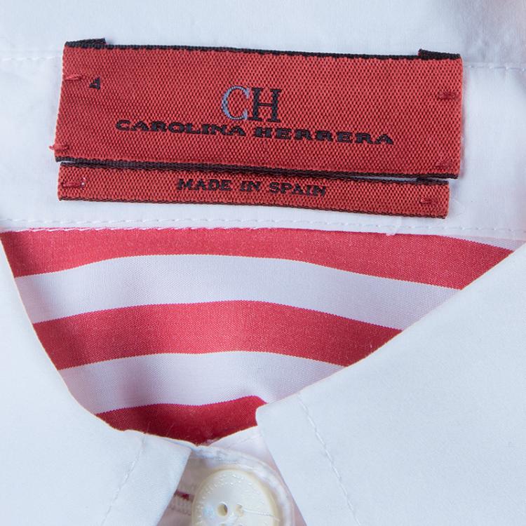Pre Owned CH Carolina Herrera Red and White Long Sleeve Dress S