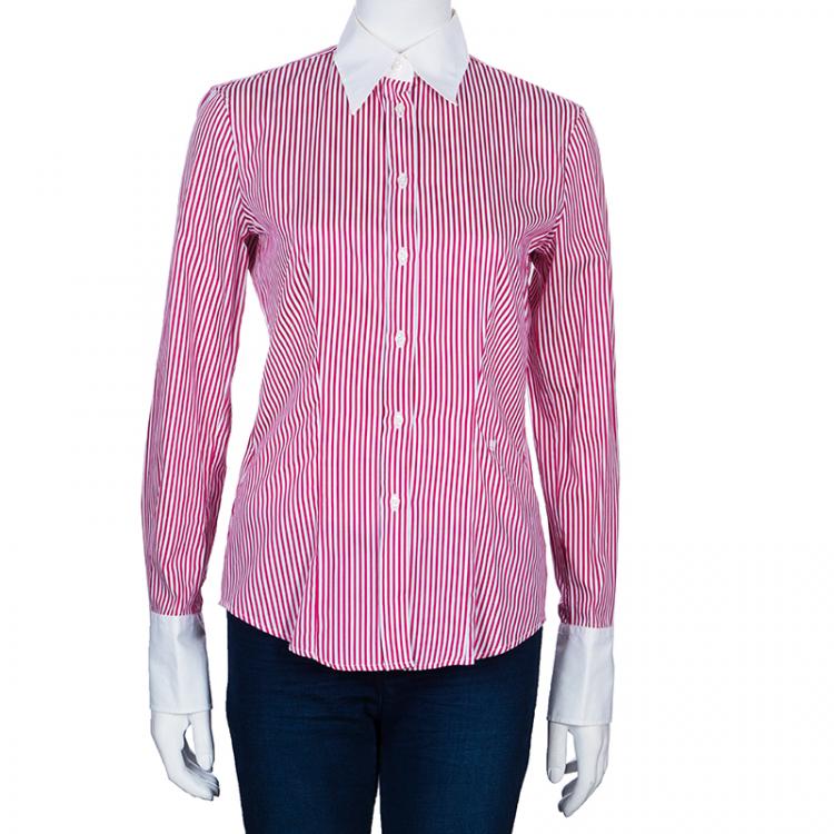 Pre Owned CH Carolina Herrera Red Striped Cotton Shirt S