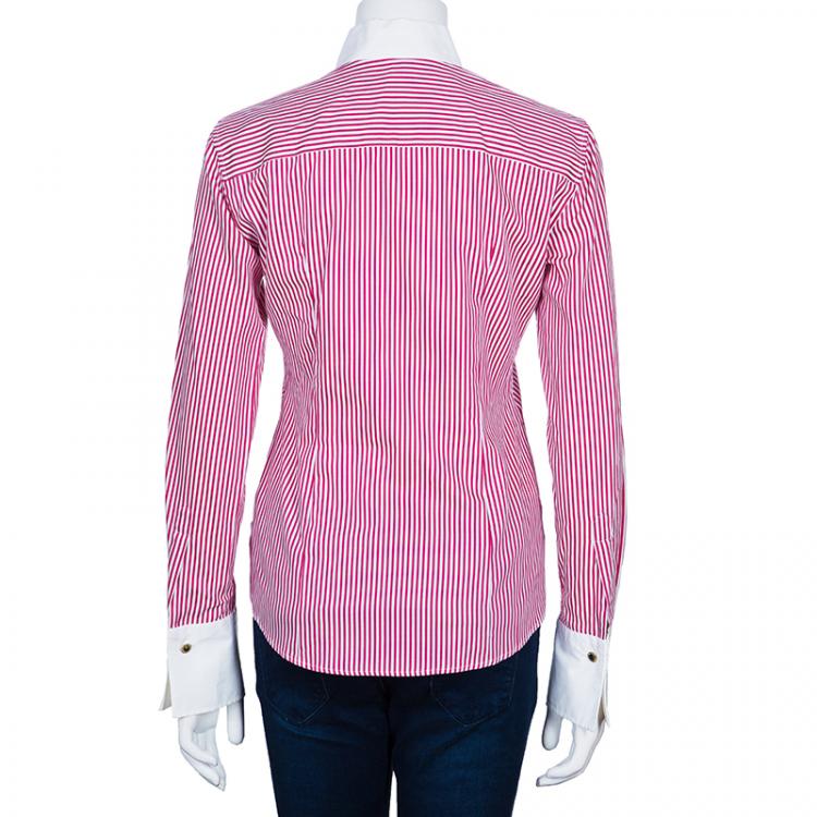 Pre Owned CH Carolina Herrera Red Striped Cotton Shirt S