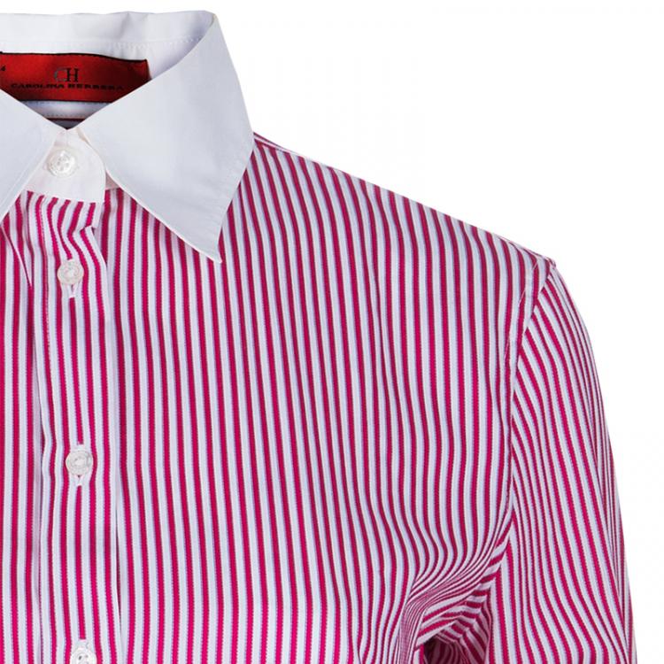 Pre Owned CH Carolina Herrera Red Striped Cotton Shirt S