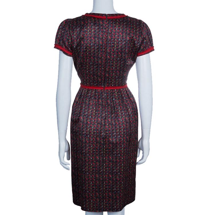 Pre Owned CH Carolina Herrera Brown Tweed Short Sleeve Dress M