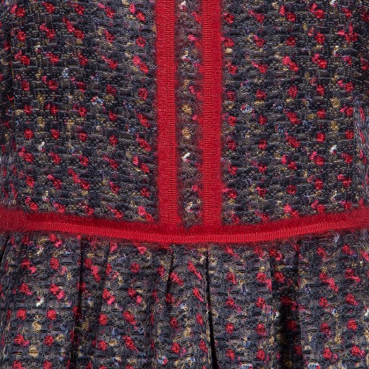 Pre Owned CH Carolina Herrera Brown Tweed Short Sleeve Dress M