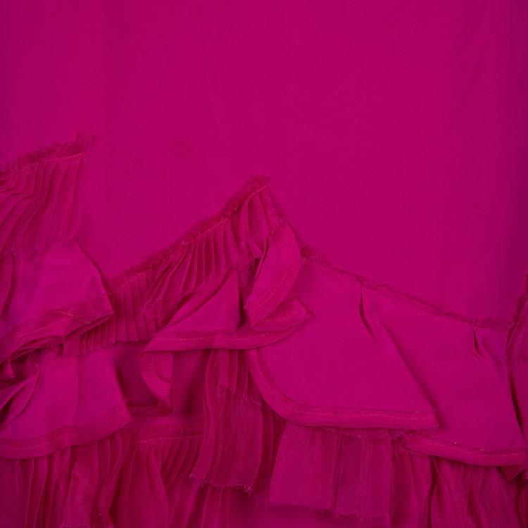 Pre Owned CH Carolina Herrera Pink Silk Pleated Skirt M