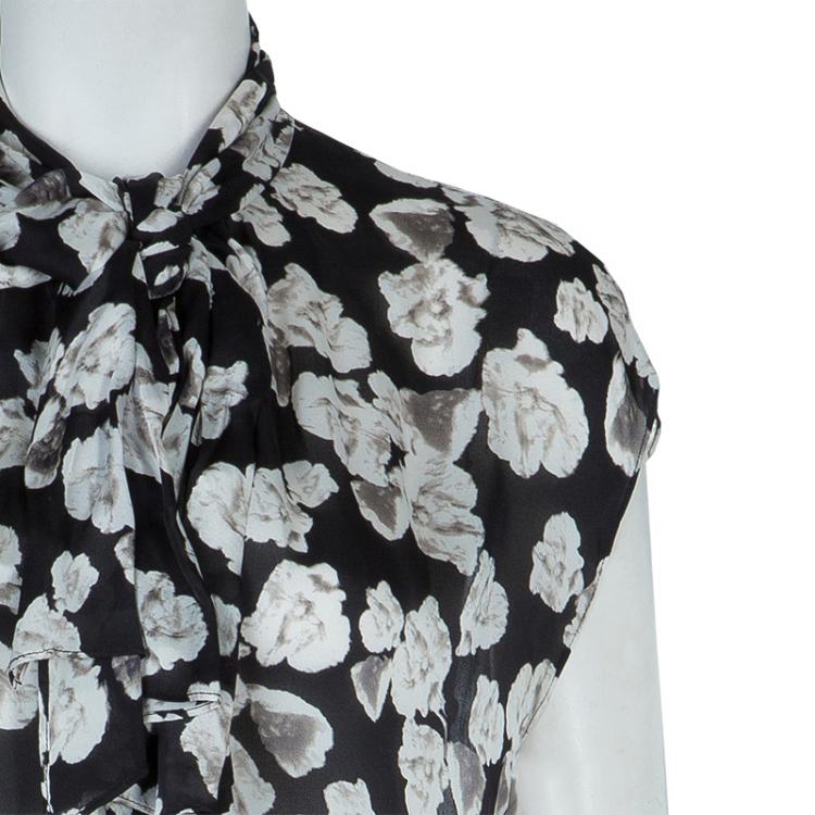Pre Owned CH Carolina Herrera Black Silk Floral Print Tie Detail Sleeveless Top M