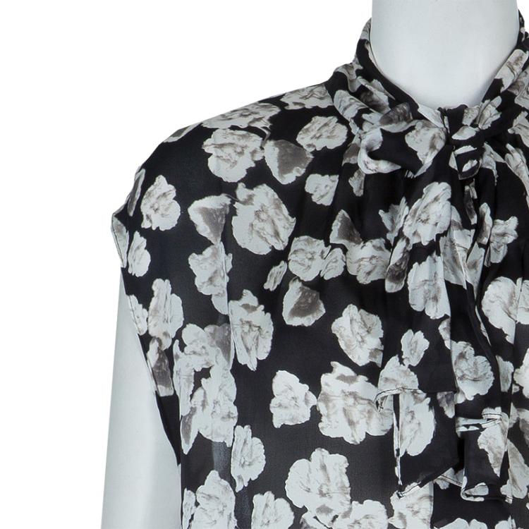 Pre Owned CH Carolina Herrera Black Silk Floral Print Tie Detail Sleeveless Top M