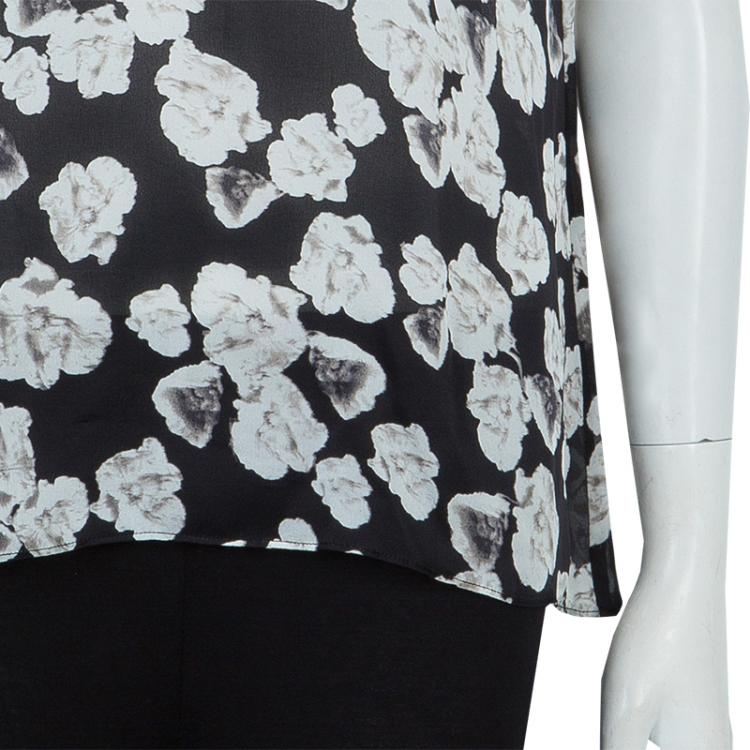 Pre Owned CH Carolina Herrera Black Silk Floral Print Tie Detail Sleeveless Top M
