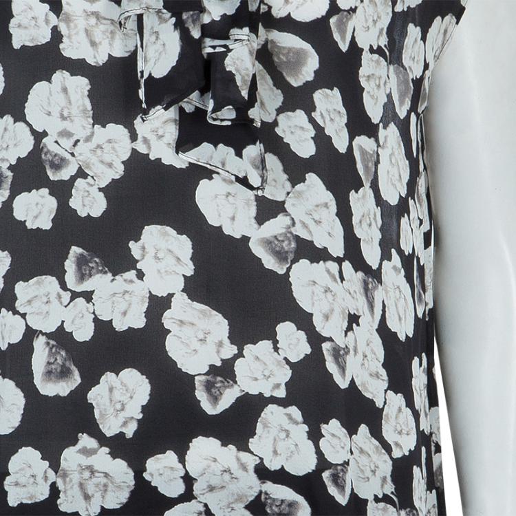 Pre Owned CH Carolina Herrera Black Silk Floral Print Tie Detail Sleeveless Top M