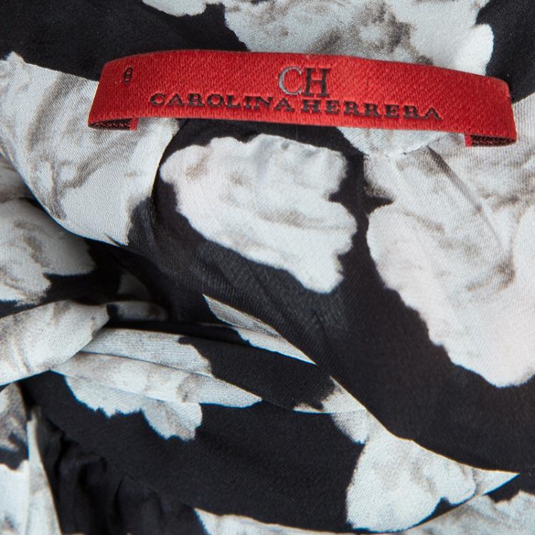 Pre Owned CH Carolina Herrera Black Silk Floral Print Tie Detail Sleeveless Top M