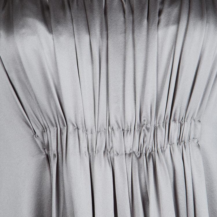 Pre Owned CH Carolina Herrera Silver Silk Strapless Gown M