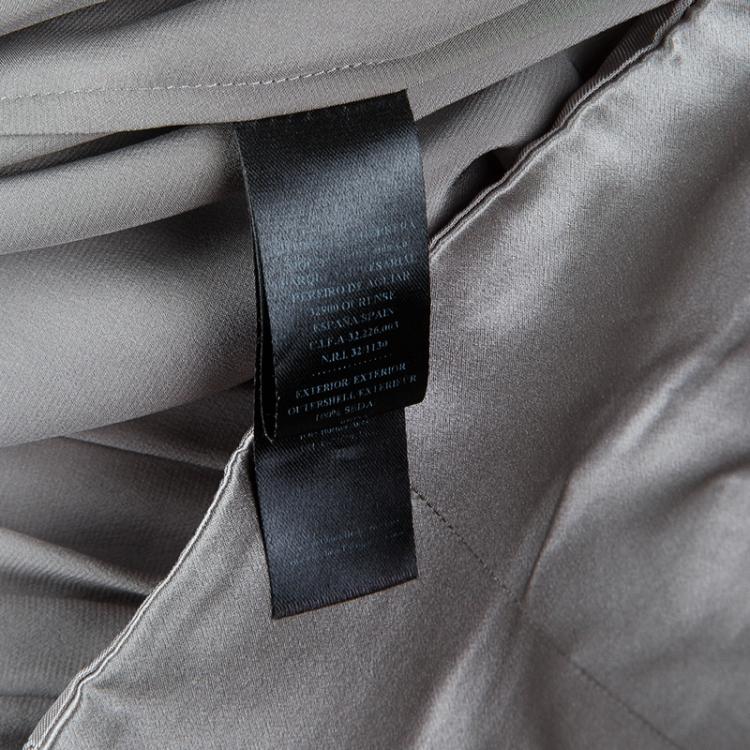Pre Owned CH Carolina Herrera Silver Silk Strapless Gown M