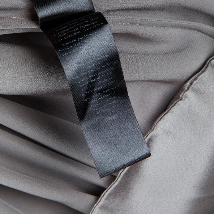 Pre Owned CH Carolina Herrera Silver Silk Strapless Gown M
