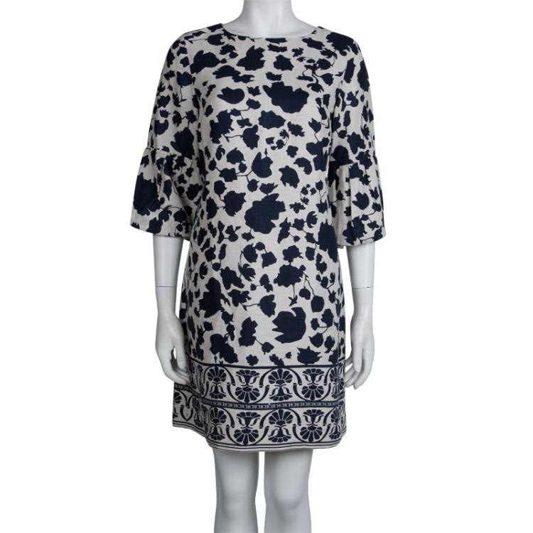 مملوكة مسبقًا CH Carolina Herrera Cream Floral Print Linen Dress M