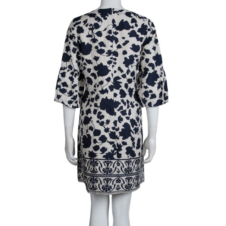 مملوكة مسبقًا CH Carolina Herrera Cream Floral Print Linen Dress M
