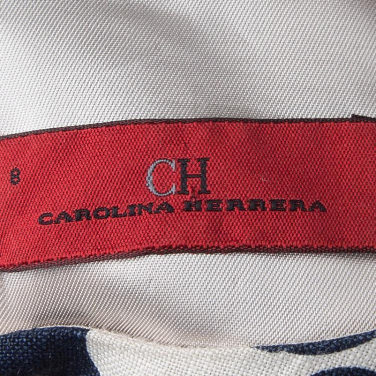 مملوكة مسبقًا CH Carolina Herrera Cream Floral Print Linen Dress M