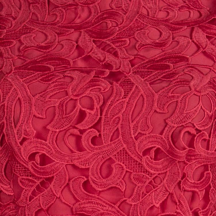 Pre Owned CH Carolina Herrera Red Lace Belted Sleeveless Dress S