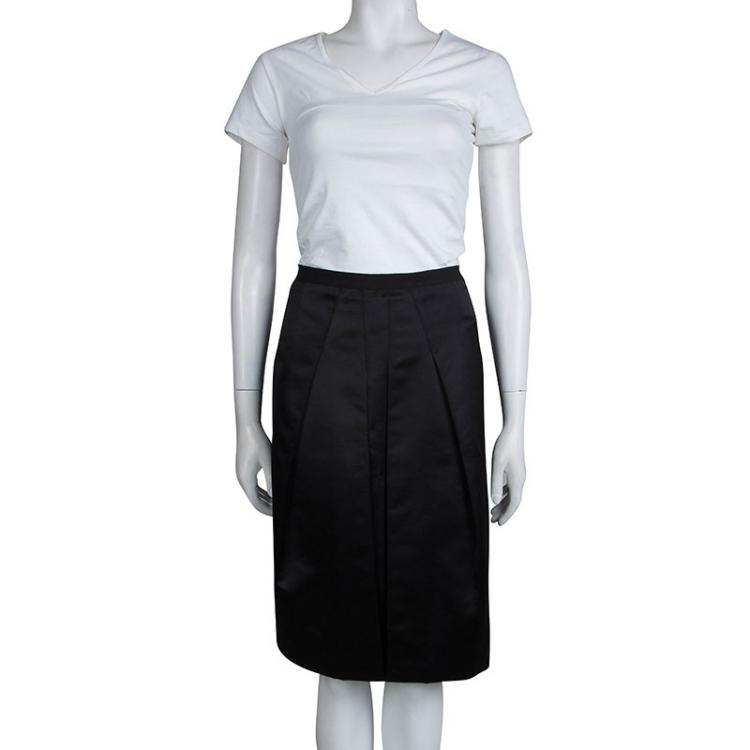 Pre Owned CH Carolina Herrera Black Inverted Pleat Detail Skirt L