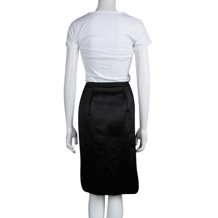 Pre Owned CH Carolina Herrera Black Inverted Pleat Detail Skirt L