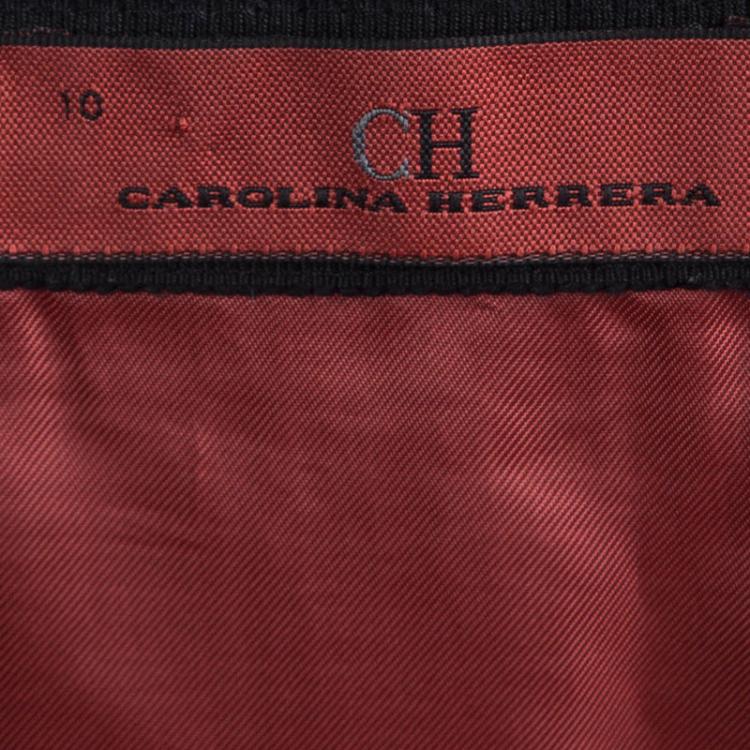 Pre Owned CH Carolina Herrera Black Inverted Pleat Detail Skirt L