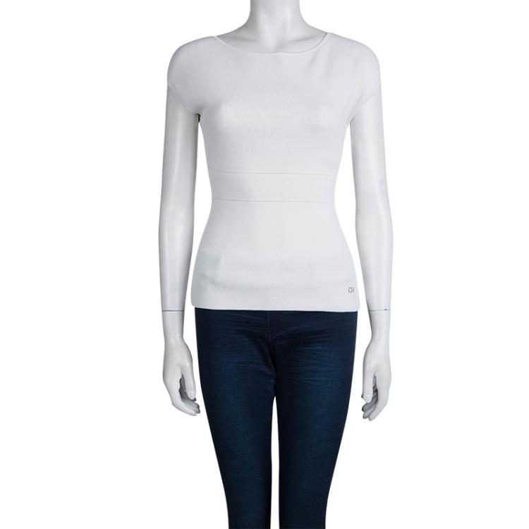 Pre Owned CH Carolina Herrera White Knit Top XS
