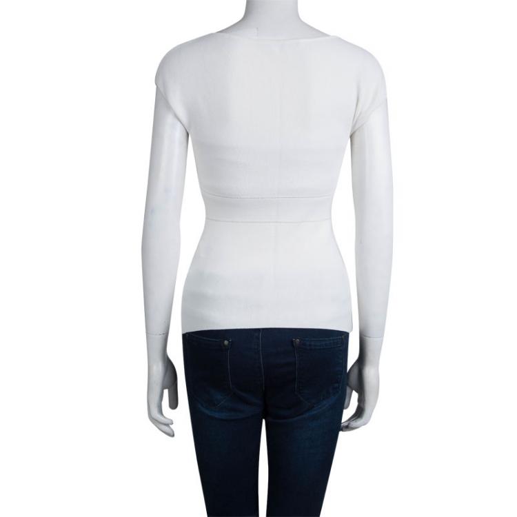 Pre Owned CH Carolina Herrera White Knit Top XS