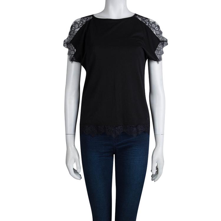 Pre Owned CH Carolina Herrera Black Knit Lace Detail Top XS