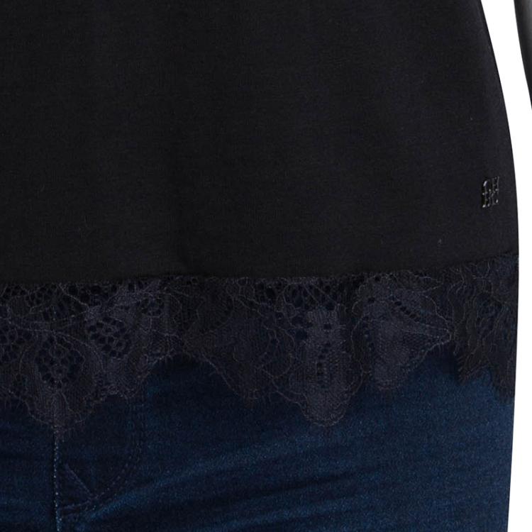 Pre Owned CH Carolina Herrera Black Knit Lace Detail Top XS