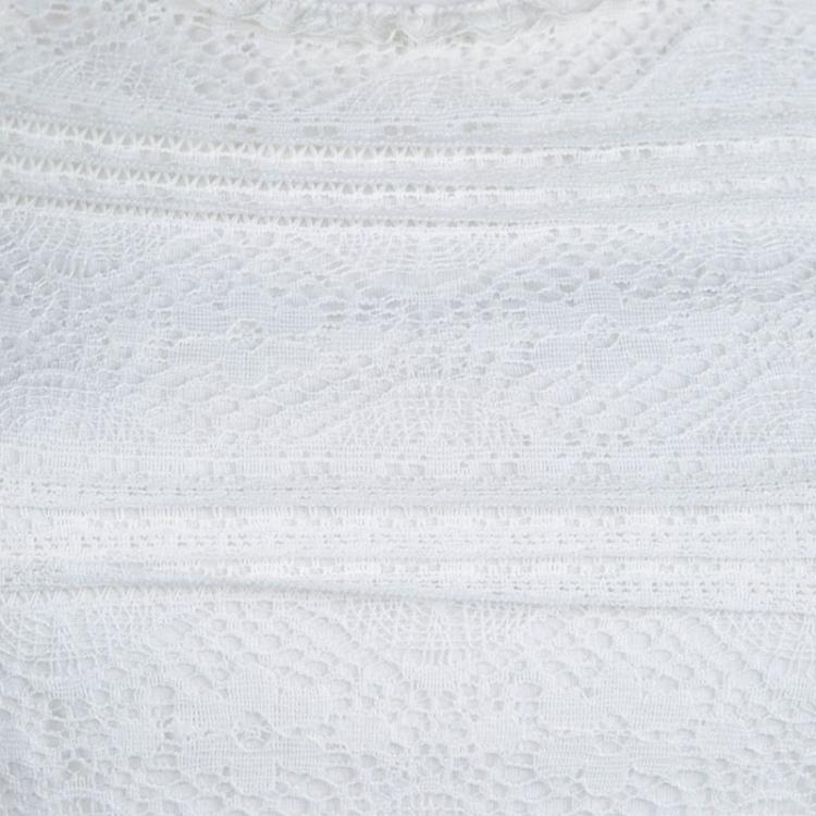 Pre Owned CH Carolina Herrera White Floral Lace Long Sleeve Top XS