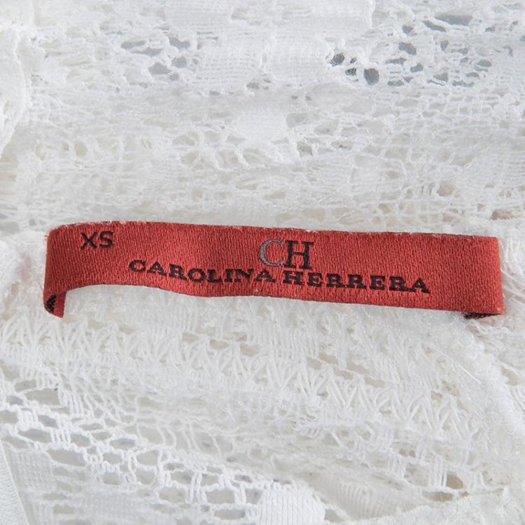 Pre Owned CH Carolina Herrera White Floral Lace Long Sleeve Top XS