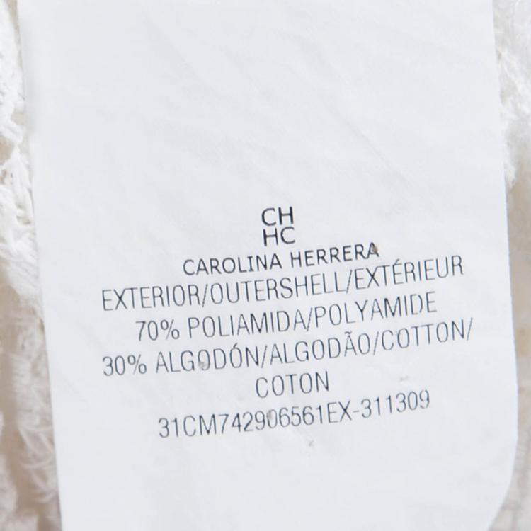 Pre Owned CH Carolina Herrera White Floral Lace Long Sleeve Top XS