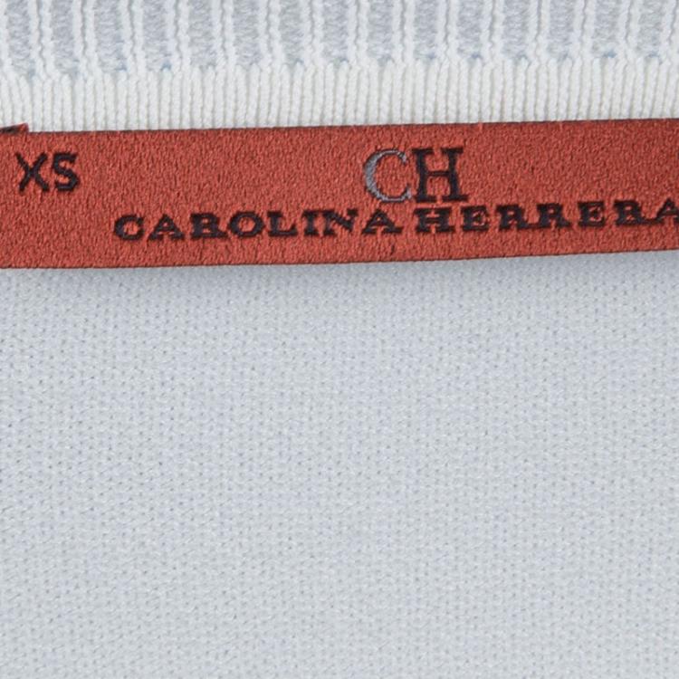 Pre Owned CH Carolina Herrera Off-White Knit Ruffle Detail Cropped Cardigan XS