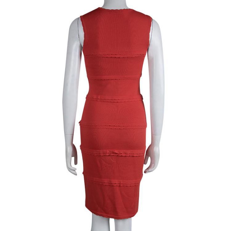 Pre Owned CH Carolina Herrera Red Sleeveless Fitted Dress XS