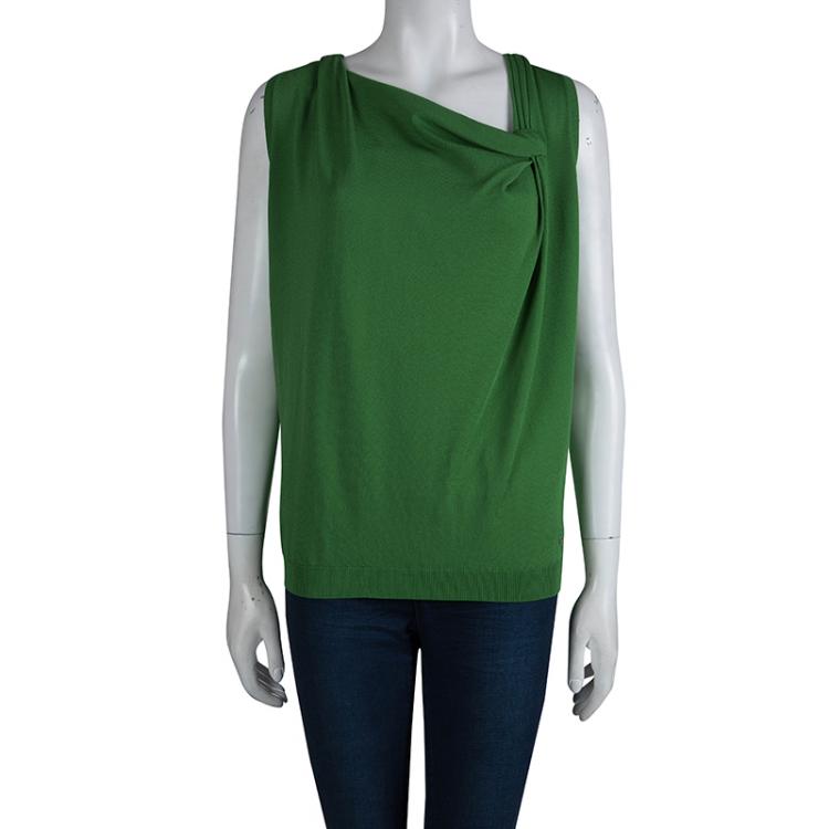 Pre Owned CH Carolina Herrera Green Knit Draped Front Sleeveless Top S
