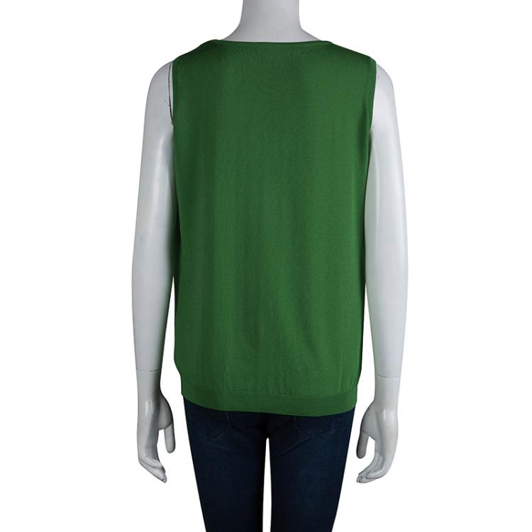 Pre Owned CH Carolina Herrera Green Knit Draped Front Sleeveless Top S