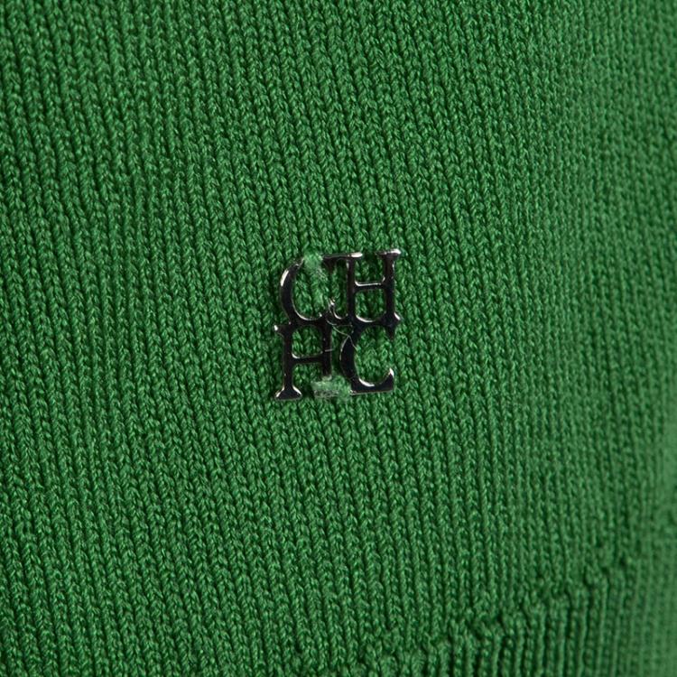 Pre Owned CH Carolina Herrera Green Knit Draped Front Sleeveless Top S