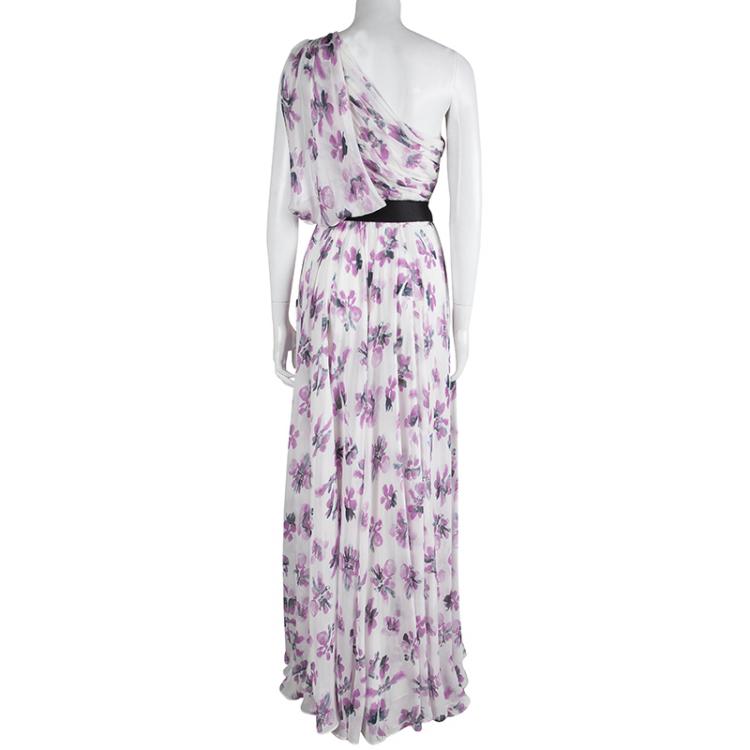 مملوكة مسبقًا CH Carolina Herrera Floral Printed Chiffon Ruched One Shoulder Maxi Dress M