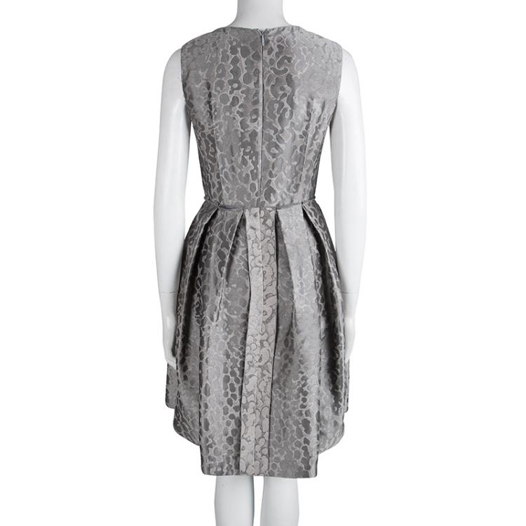 Pre Owned CH Carolina Herrera Grey Brocade Sleeveless Dress S